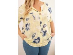 Dámská bavlněná halenka Plus Size s květinovým vzorem žlutá 3