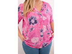 Dámská bavlněná halenka s květinovým vzorem plus size růžová 3