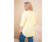 Dámská bavlněná halenka Plus Size s&nbsp;výstřihem na knoflíky žlutá 2