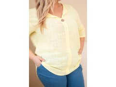 Dámská bavlněná halenka Plus Size s&nbsp;výstřihem na knoflíky žlutá 3