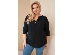 Dámská bavlněná halenka Plus Size s výstřihem na knoflíky černá 1