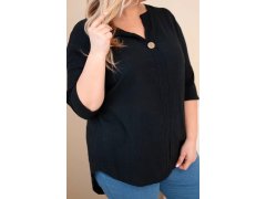 Dámská bavlněná halenka Plus Size s výstřihem na knoflíky černá 3