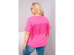 Dámská bavlněná halenka Plus Size s výstřihem do V a třásněmi na zádech růžová 2