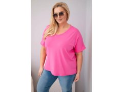 Dámská bavlněná halenka Plus Size s výstřihem do V a třásněmi na zádech růžová 3