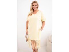 Dámské bavlněné šaty s výstřihem do V a třásněmi Plus Size žlutá 1