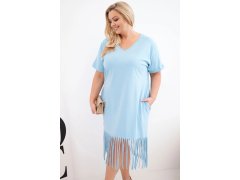 Dámské bavlněné šaty s&nbsp;výstřihem do V a&nbsp;s&nbsp;třásněmi Plus Size modrá 1