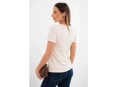 Dámská viskózová žebrovaná halenka s ozdobným výstřihem v dekoltu béžová 2
