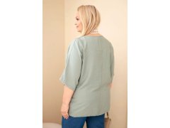 Dámská viskózová halenka Plus Size s krátkým rukávem a ozdobným šátkem khaki 2