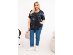 Dámská bavlněná halenka Plus Size s krátkým rukávem a kapsou černá 1