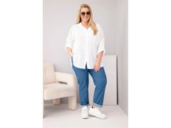 Dámská bavlněná košile Plus Size s límečkem a krajkovou vsadkou bílá 1