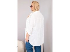 Dámská bavlněná košile Plus Size s límečkem a krajkovou vsadkou bílá 2