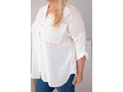 Dámská bavlněná košile Plus Size s límečkem a krajkovou vsadkou bílá 3