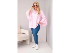 Dámská viskózová halenka Plus Size s volánovým rukávem a výstřihem do V cukrově růžová 1