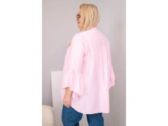 Dámská viskózová halenka Plus Size s volánovým rukávem a výstřihem do V cukrově růžová 2