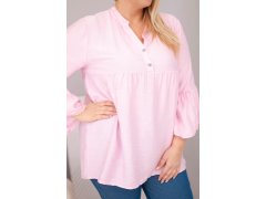 Dámská viskózová halenka Plus Size s volánovým rukávem a výstřihem do V cukrově růžová 3