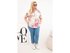 Dámská bavlněná halenka Plus Size s výstřihem do V s květinovým vzorem béžová 1