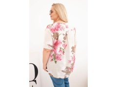 Dámská bavlněná halenka Plus Size s výstřihem do V s květinovým vzorem béžová 2