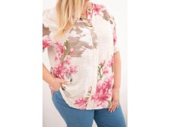 Dámská bavlněná halenka Plus Size s výstřihem do V s květinovým vzorem béžová 3
