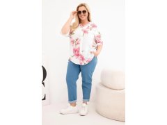 Dámská bavlněná halenka Plus Size s výstřihem do V s květinovým vzorem bílá 1