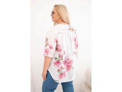 Dámská bavlněná halenka Plus Size s výstřihem do V s květinovým vzorem bílá 2