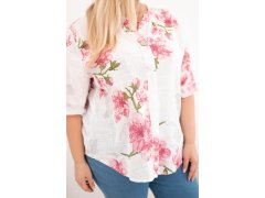 Dámská bavlněná halenka Plus Size s výstřihem do V s květinovým vzorem bílá 3