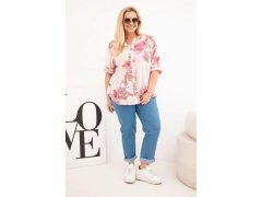 Dámská bavlněná halenka Plus Size s&nbsp;výstřihem do V a&nbsp;květinovým vzorem pudrově růžová 1