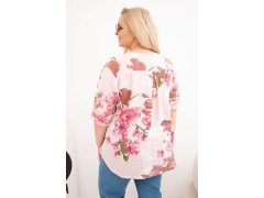 Dámská bavlněná halenka Plus Size s&nbsp;výstřihem do V a&nbsp;květinovým vzorem pudrově růžová 2