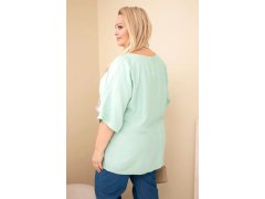 Dámská viskózová halenka Plus Size s krátkým rukávem a ozdobným šátkem tmavě mentolová 2