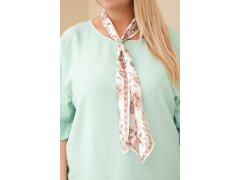 Dámská viskózová halenka Plus Size s krátkým rukávem a ozdobným šátkem tmavě mentolová 3