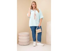 Dámská viskózová halenka Plus Size s krátkým rukávem a ozdobným šátkem mentolová 1