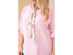 Dámská viskózová halenka Plus Size s&nbsp;krátkým rukávem a&nbsp;ozdobným šátkem bonbónově růžová 3