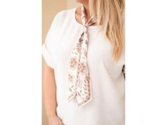 Dámská viskózová halenka Plus Size s krátkým rukávem a ozdobným šátkem béžová 3