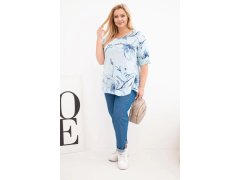 Dámská bavlněná halenka Plus Size s krátkým rukávem a kapsou modrá 1