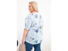 Dámská bavlněná halenka Plus Size s krátkým rukávem a kapsou modrá 2