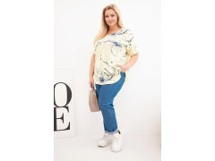 Dámská bavlněná halenka Plus Size s krátkým rukávem a kapsou žlutá 1