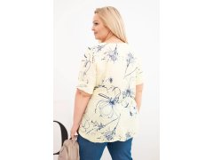 Dámská bavlněná halenka Plus Size s krátkým rukávem a kapsou žlutá 2