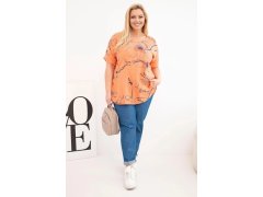 Dámská bavlněná halenka Plus Size s krátkým rukávem a kapsou oranžová 1