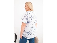 Dámská bavlněná halenka Plus Size s krátkým rukávem a kapsou bílá 2