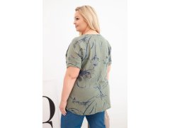 Dámská bavlněná halenka Plus Size s&nbsp;krátkým rukávem a&nbsp;kapsou khaki 2