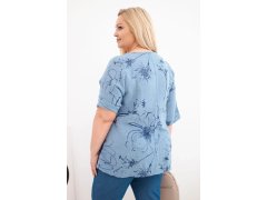 Dámská bavlněná halenka Plus Size s krátkým rukávem a kapsou džínová 1