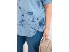 Dámská bavlněná halenka Plus Size s krátkým rukávem a kapsou džínová 2
