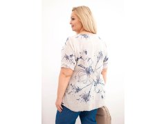 Dámská bavlněná halenka Plus Size s krátkým rukávem a kapsou béžová 2