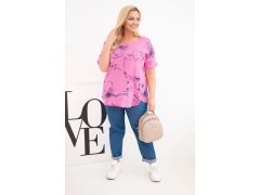 Dámská bavlněná halenka Plus Size s krátkým rukávem a kapsou růžová 1