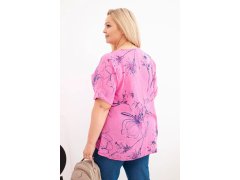 Dámská bavlněná halenka Plus Size s krátkým rukávem a kapsou růžová 2