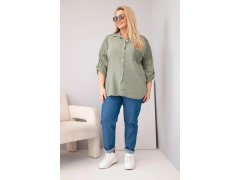 Dámská bavlněná košile ve velikosti Plus Size s&nbsp;límečkem a&nbsp;krajkovou vsadkou khaki 1