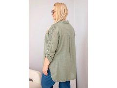 Dámská bavlněná košile ve velikosti Plus Size s&nbsp;límečkem a&nbsp;krajkovou vsadkou khaki 2