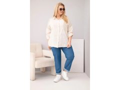 Dámská bavlněná košile Plus Size s límečkem a krajkovou vsadkou béžová 1