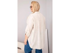 Dámská bavlněná košile Plus Size s límečkem a krajkovou vsadkou béžová 2