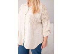 Dámská bavlněná košile Plus Size s límečkem a krajkovou vsadkou béžová 3