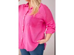 Dámská bavlněná košile Plus Size s&nbsp;límečkem a&nbsp;krajkovou vložkou růžová 3